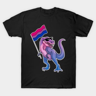 Bisexual Dinosaur Bi Pride LGBTQ TRex Waving Bixexual Flag T-Shirt